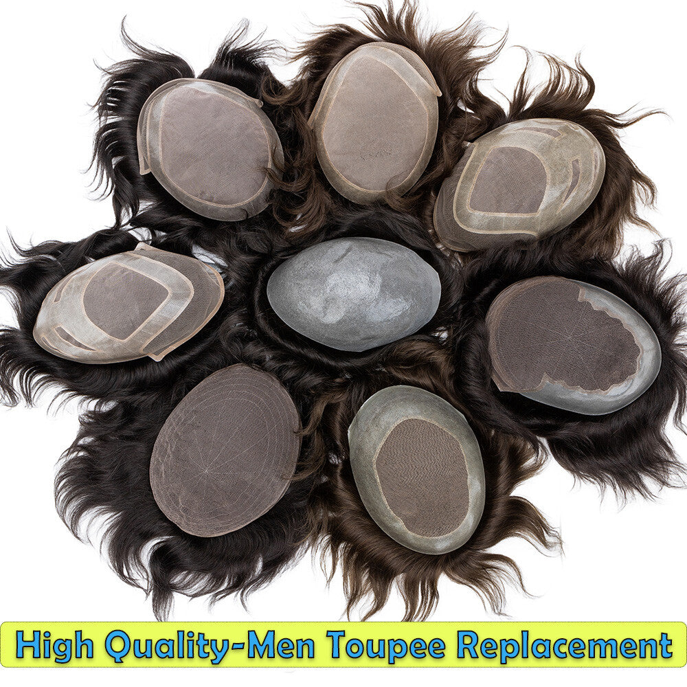 Men's Hair Replacement Toupee - Natural Human Hair Full Skin PU Hair System