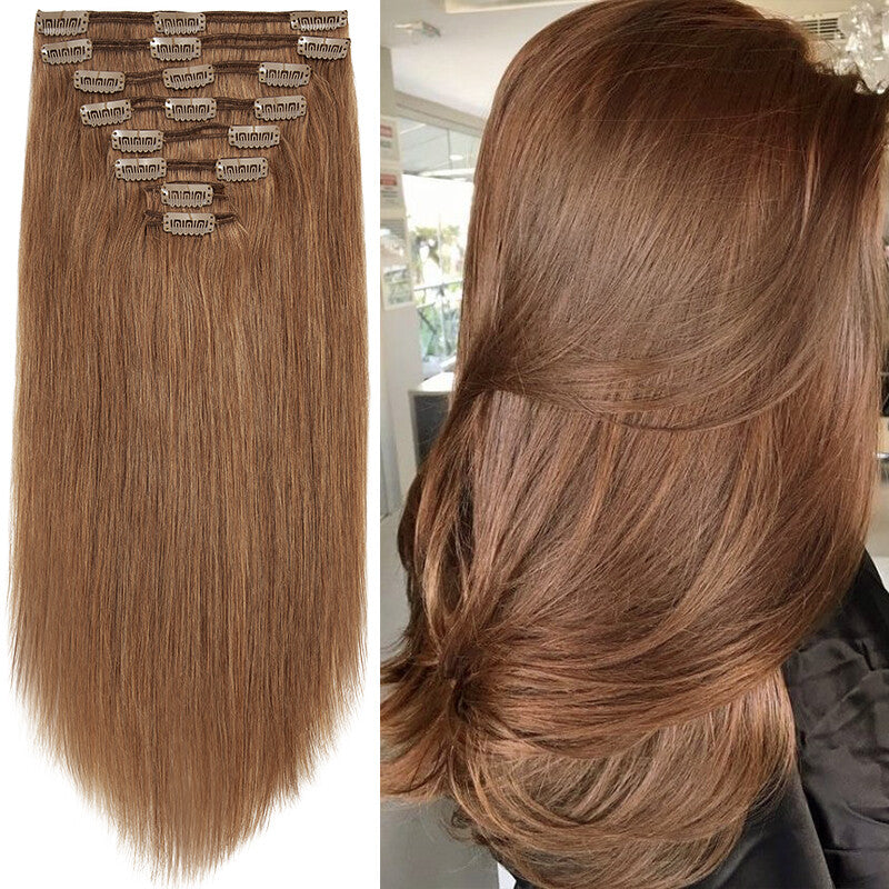 Double Weft Clip-In Hair Extensions - Remy Human Hair Ombre Full Head Set