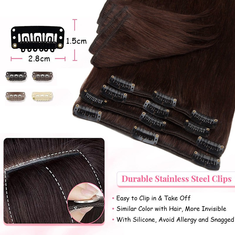Clip-In Hair Extensions Full Head Set - Remy Human Hair Balayage 8 Pieces