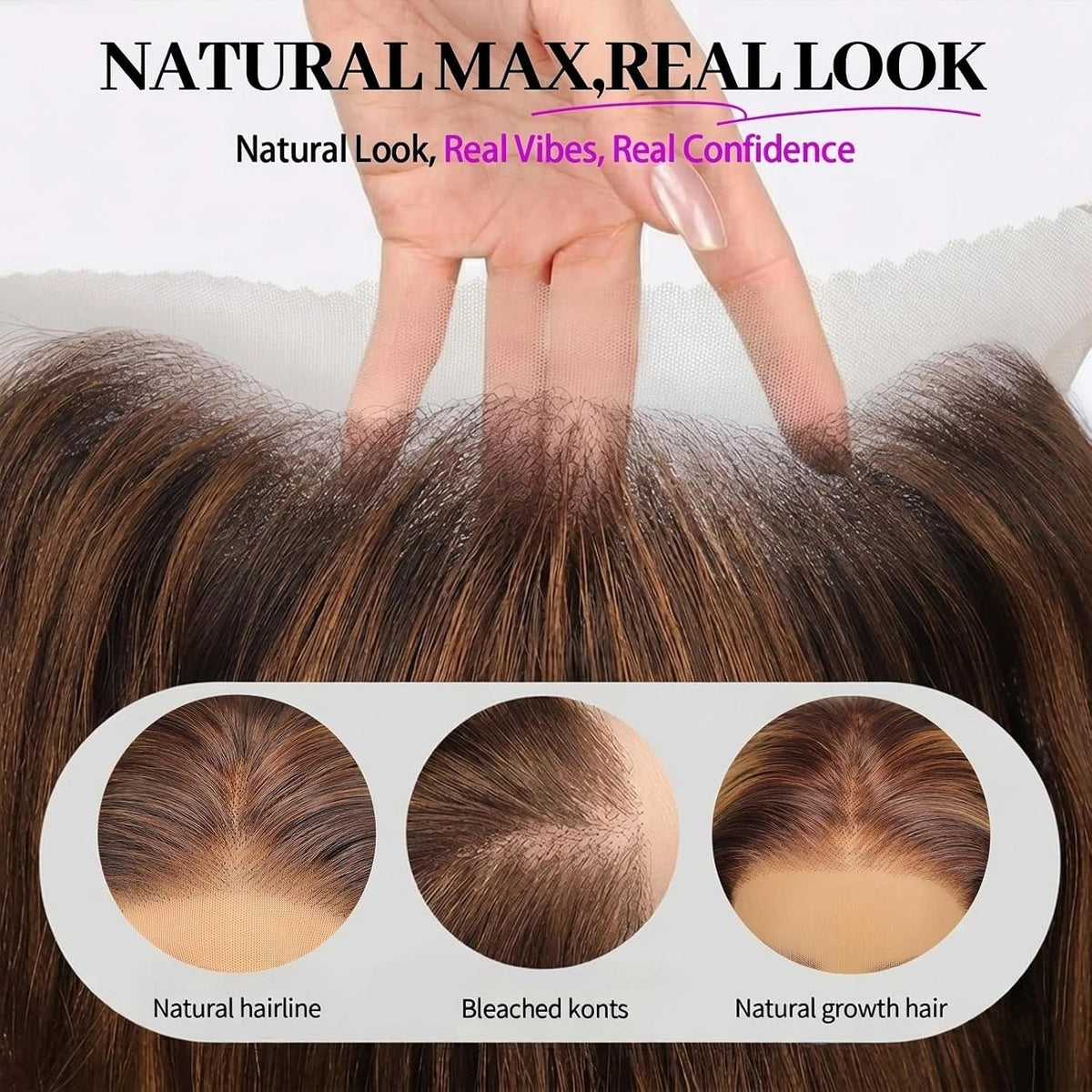 Long Human Hair Wigs with 13x4 HD Lace Front and Brown Highlights - Glueless Style