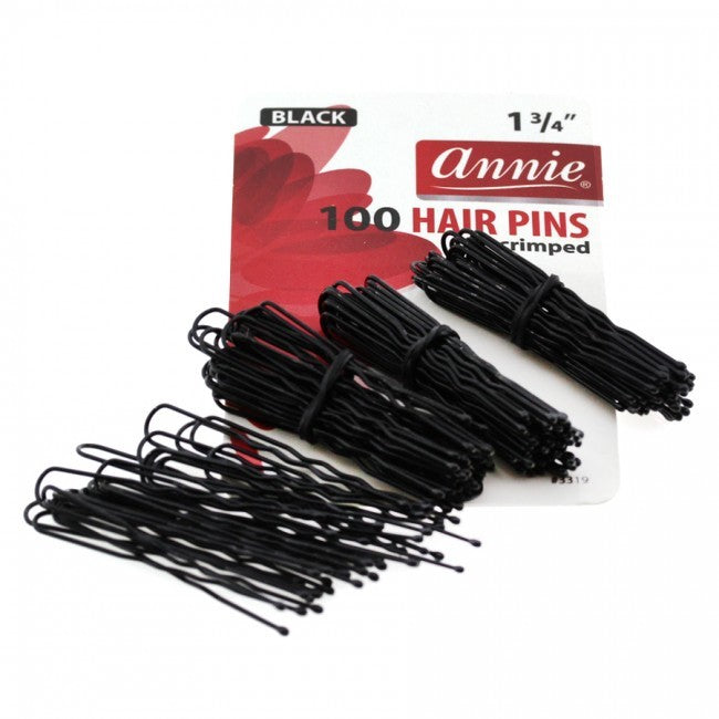 100 Black Hair Pins 1.75 Inch Crimped Ball Tipped U-Shape for Styling