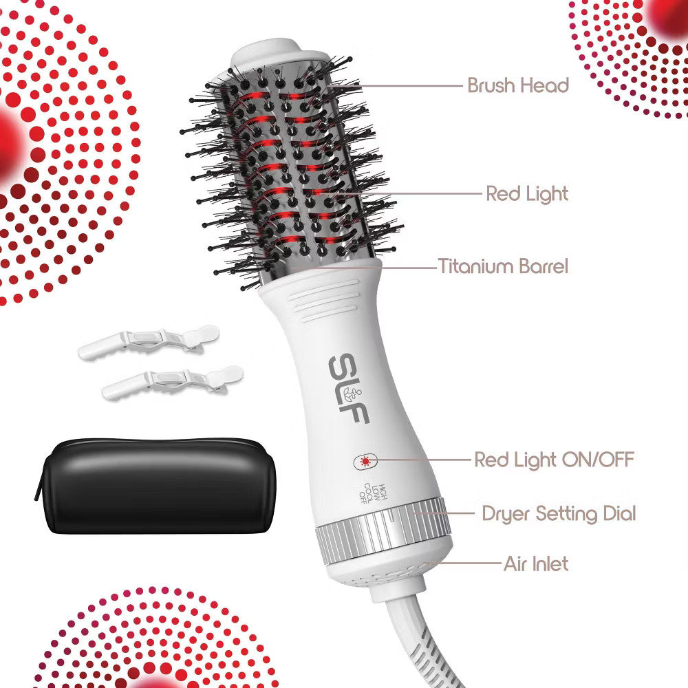 Red Light Therapy Travel Hair Dryer Brush with Ionic Technology
