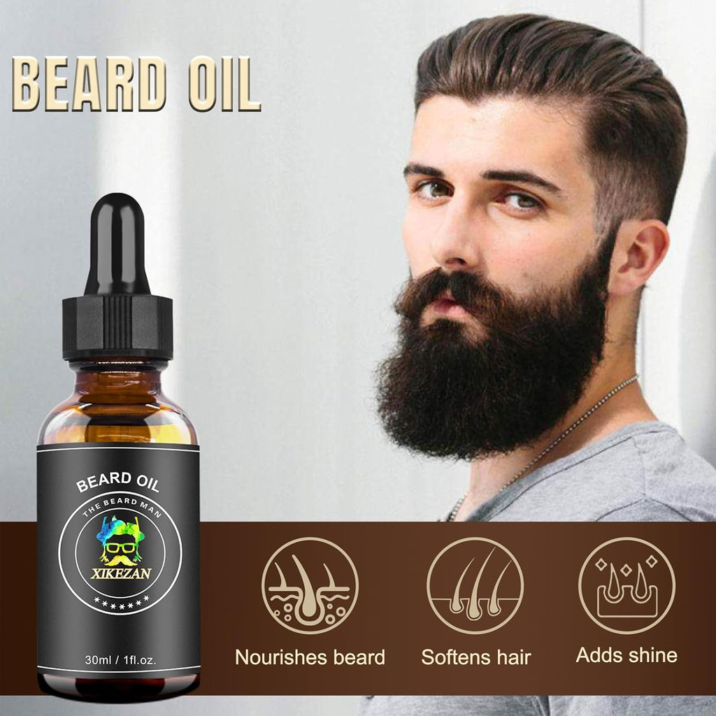 Men's Beard Grooming Kit with Serum Oil Balm & Tools - Complete Care Set