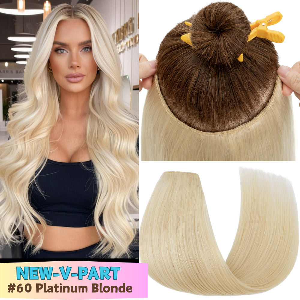 V Shape Clip-In Human Hair Extensions Full Head - Blonde, Remy Virgin