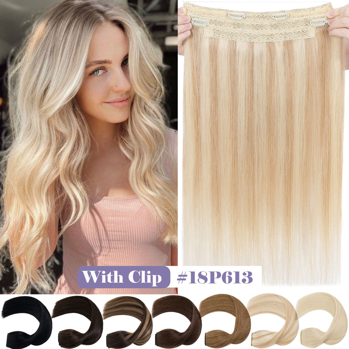 Wire-In Human Hair Extensions with Clips - Thick & Natural Look, 12-22 Inches
