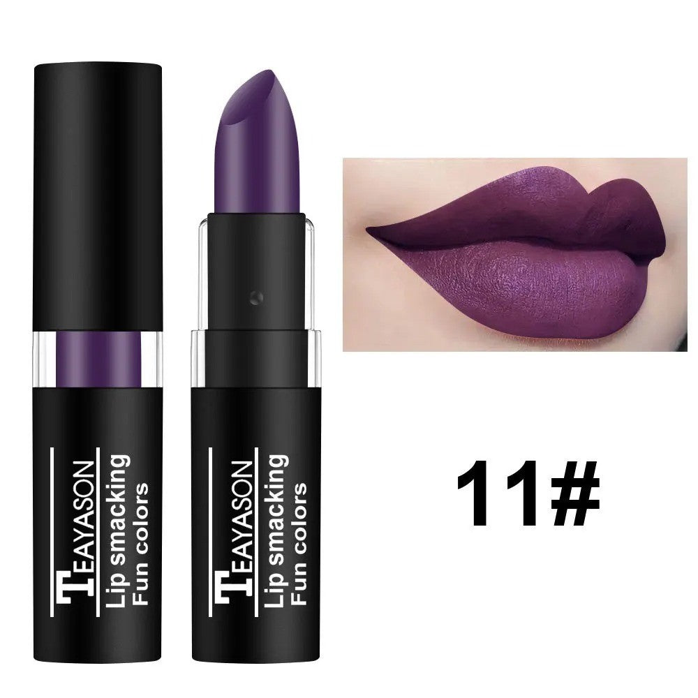 12-Color Matte Waterproof Long Lasting Lipstick Set - Black Blue Purple Green
