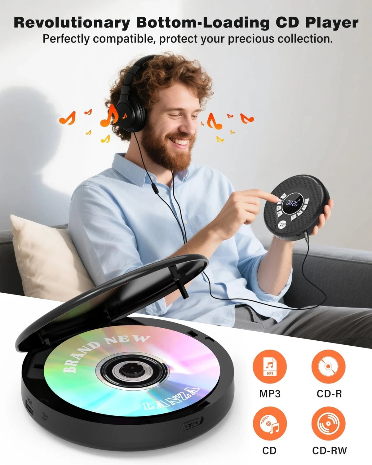 Portable Bluetooth CD Player with 2000mAh Rechargeable Battery