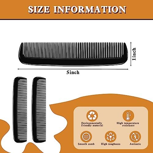 Black Plastic Pocket Combs Set - 500 Fine Tooth Hair & Beard Grooming Tools