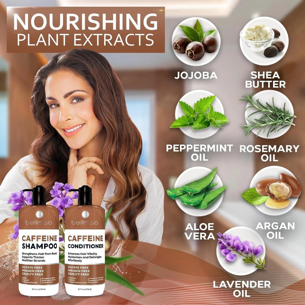 Hydrating Caffeine Shampoo & Conditioner Set - Sulfate-Free Volumizing Hair Care