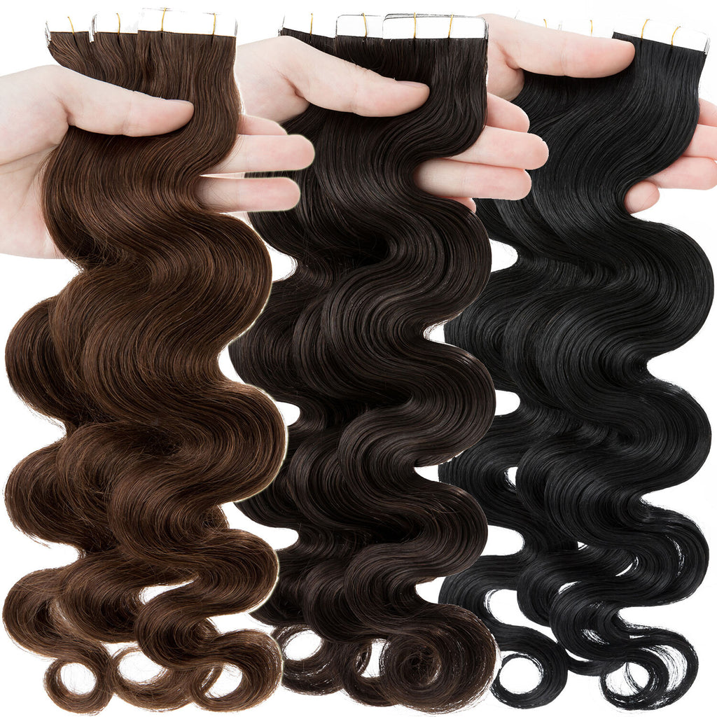 Remy Human Hair Tape-In Extensions Wavy Full Head 200g 80pcs - Multiple Colors & Lengths