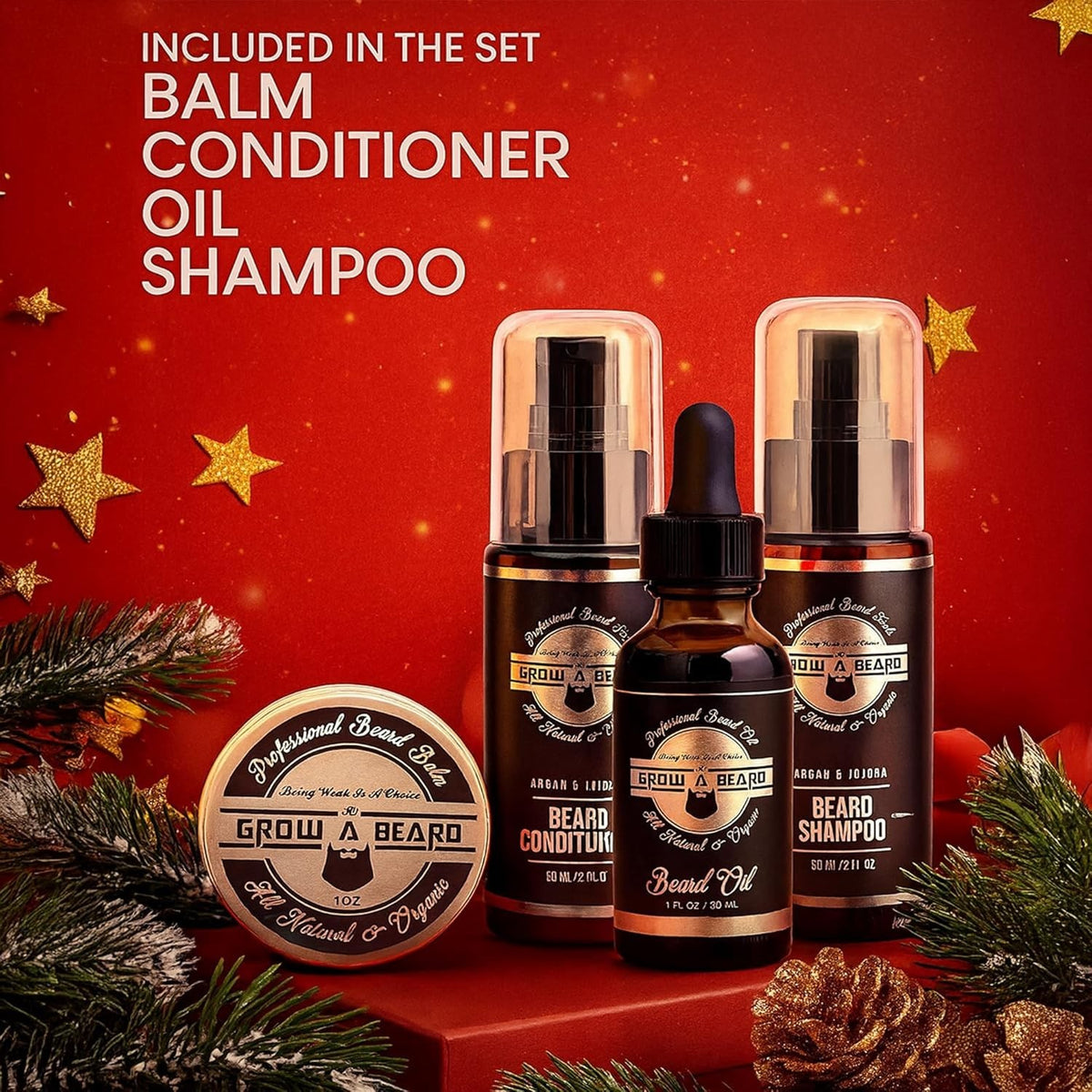 Men's Beard Care Set with Straightener, Nourishing Oil & Grooming Essentials