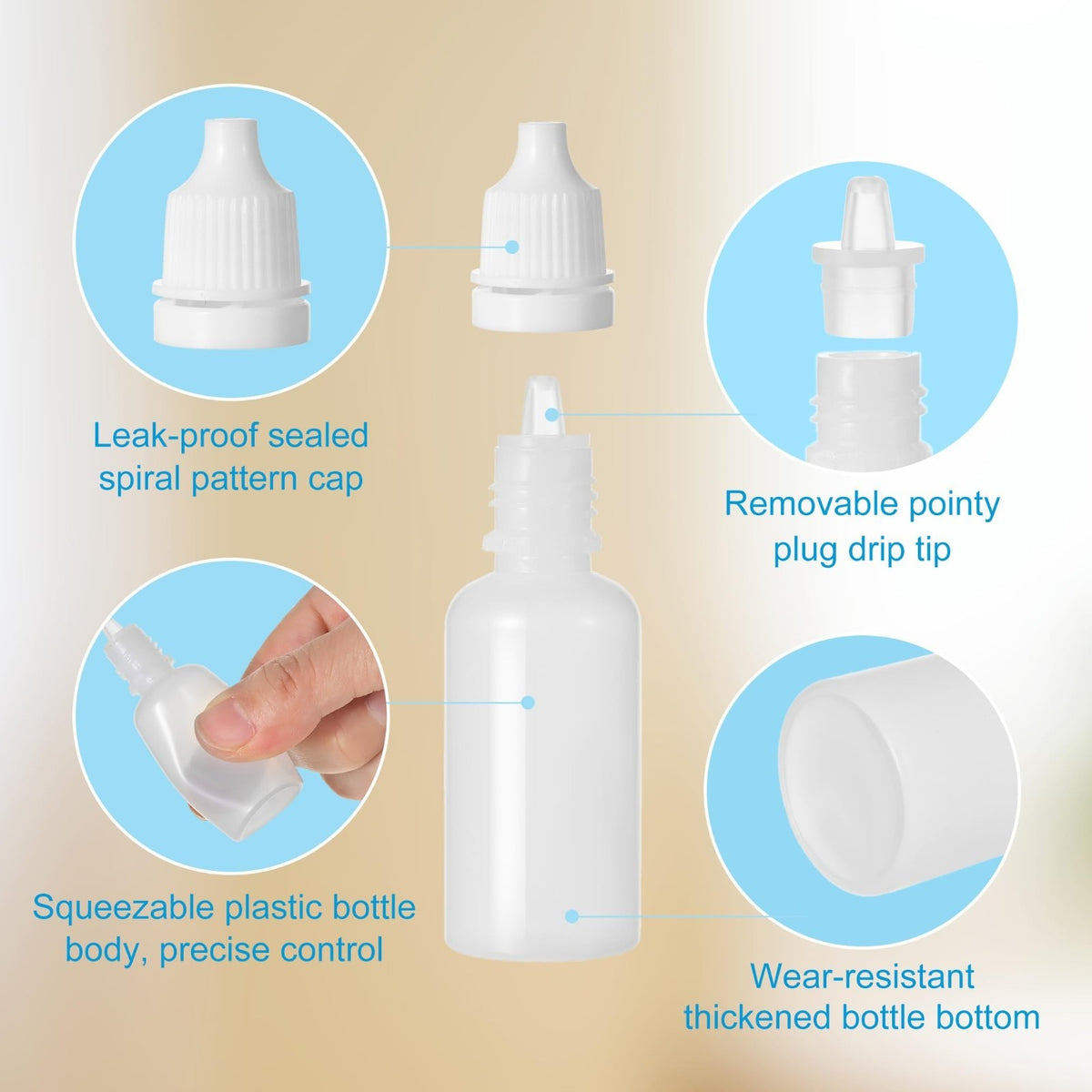 15ml Plastic Dropper Bottles Set with Funnel - Leak-Proof Travel Containers, 6 Pieces