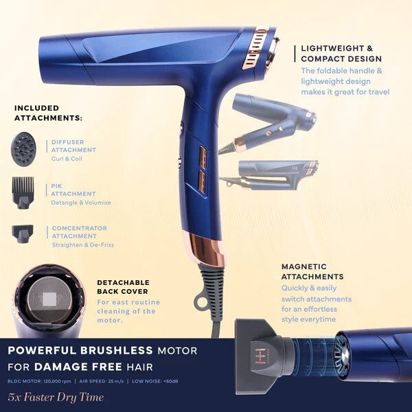 Foldable Brushless Hair Dryer with Ionic Technology - Fast Drying, Travel-Friendly