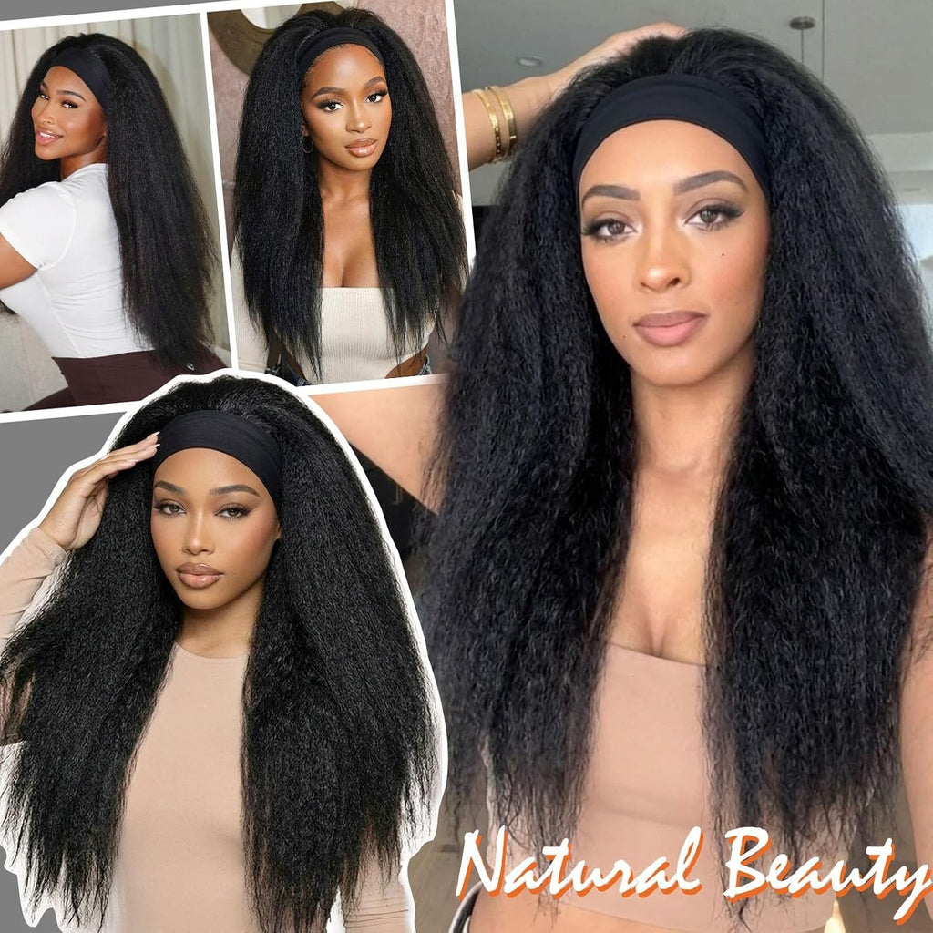 Kinky Straight Headband Wig for Black Women 26 Inch Natural-Look Hair