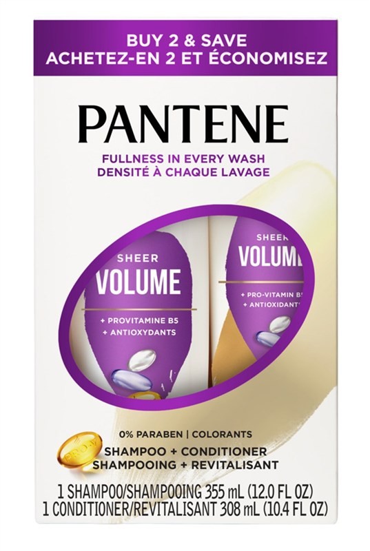Pantene Shampoo & Conditioner Set - Sheer Volume 12oz + 10.4oz Dual Pack