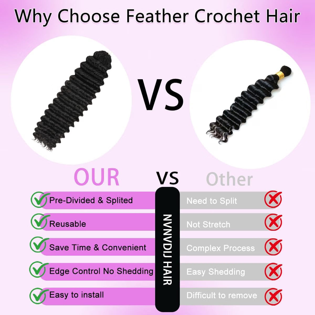 Deep Wave Crochet Human Hair Extensions 16 Inch 60g Knotless Pre-Separated