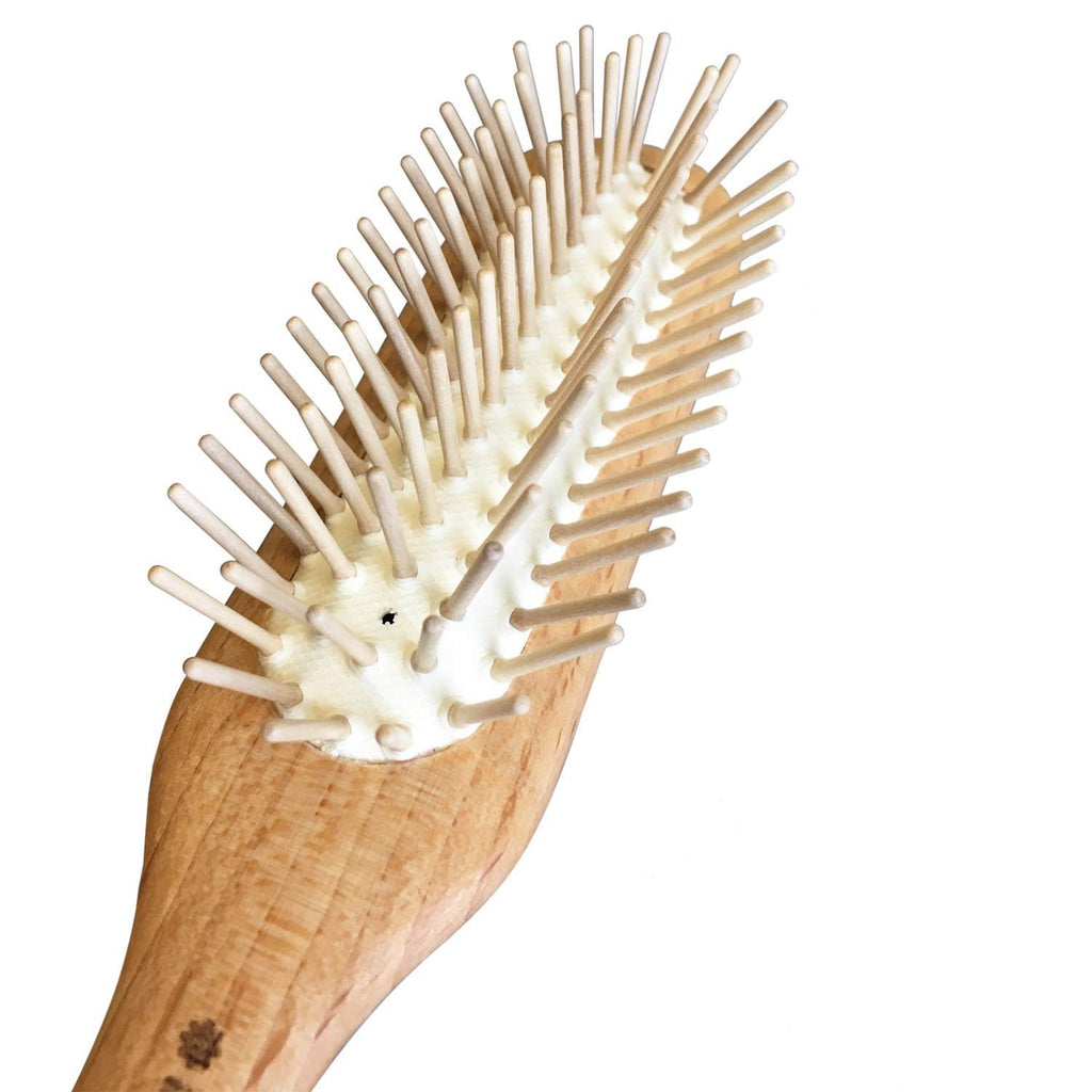 Birch Wood Hair Brush with Wooden Pins - Gentle Scalp Massage, Long & Thick Hair Care