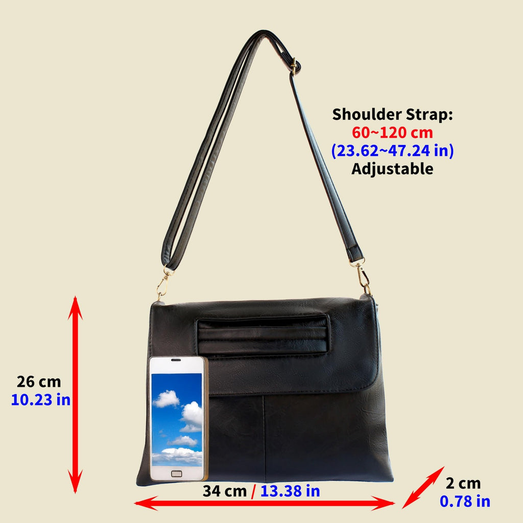 Large Black 3-in-1 Women's Clutch Shoulder Bag Faux Leather