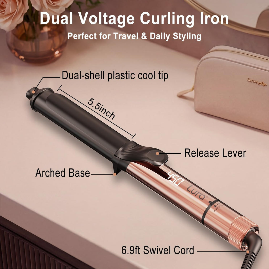 LURA Oval Premium Ceramic Curling Iron 1.25 Inch with Clamp Dual Voltage
