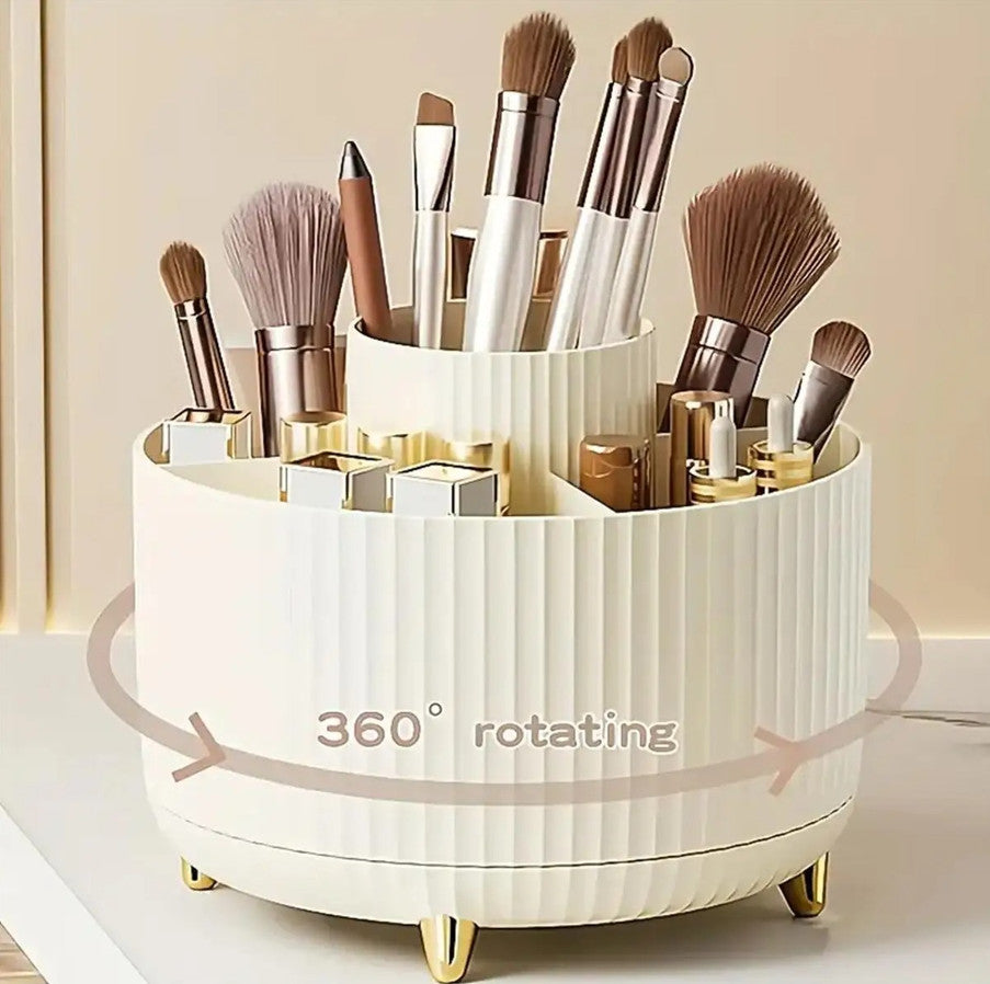 Rotating Makeup Organizer with 5 Compartments - 360° Plastic Cosmetic Holder