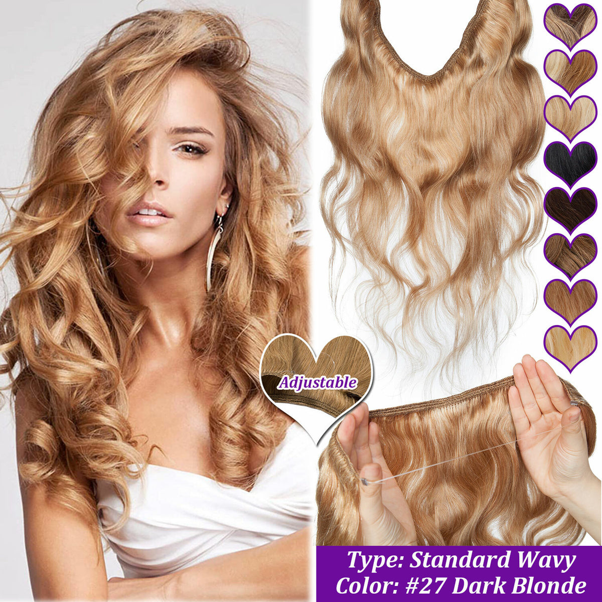 Wire-In Human Hair Extensions with Clips - Thick & Natural Look, 12-22 Inches