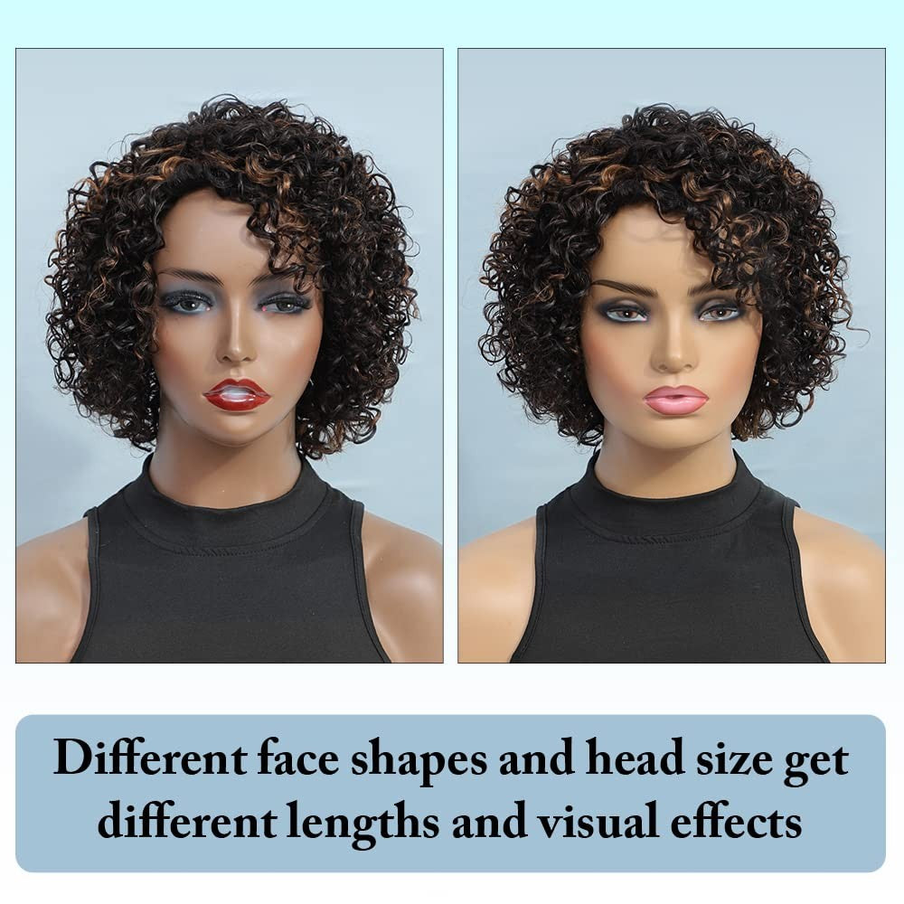 Short Ombre Curly Human Hair Wig for Black Women - Glueless, Afro Style