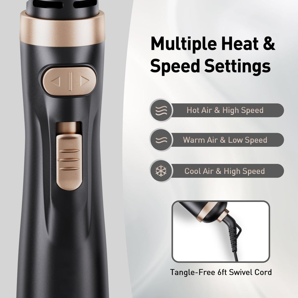 3-in-1 Rotating Hair Dryer Brush with Ceramic Coating and Interchangeable Attachments