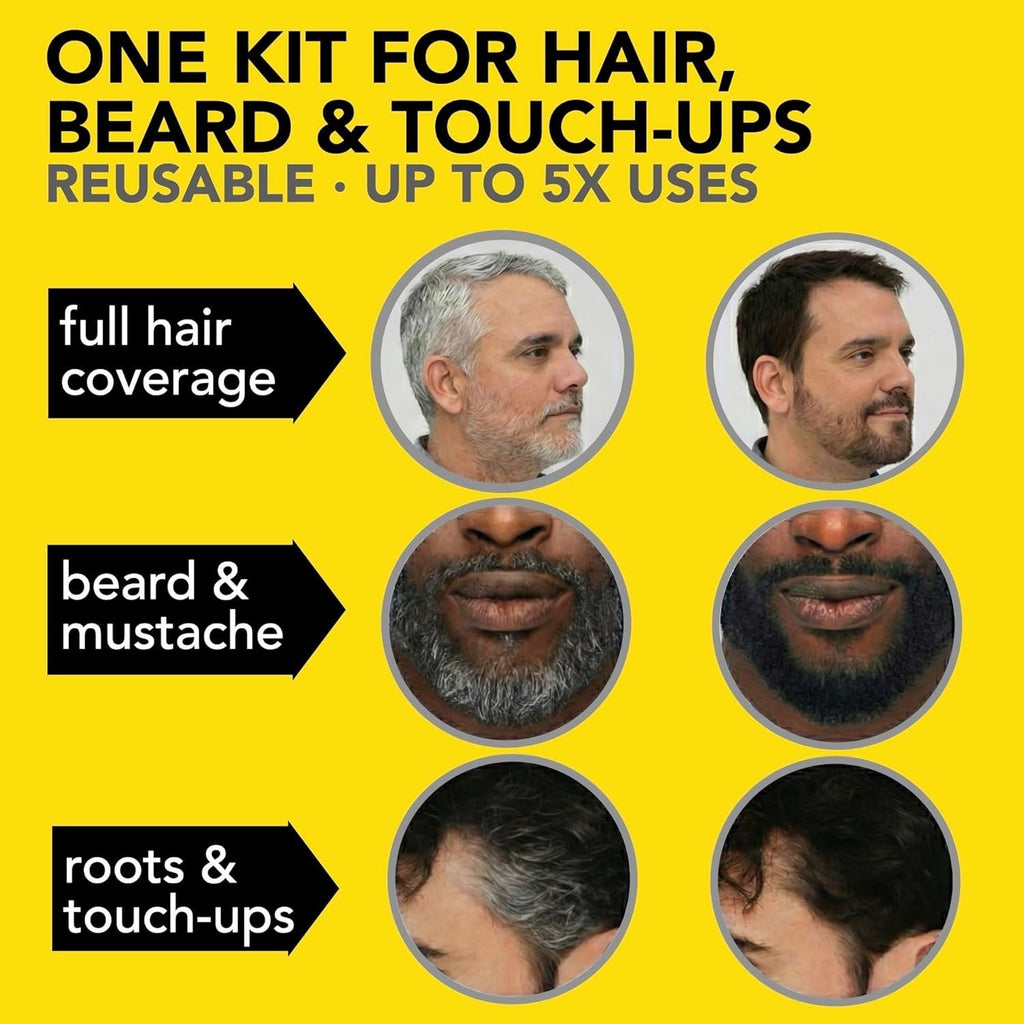 Reusable Hair Beard Dye Kit Jet Black 1.7oz Gray Coverage No-Drip