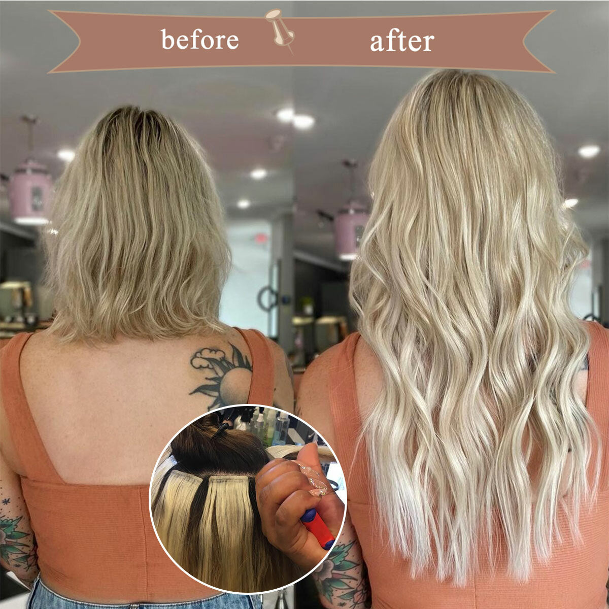 Russian Tape-In Human Hair Extensions - Thick Remy Hair, Multiple Colors & Lengths