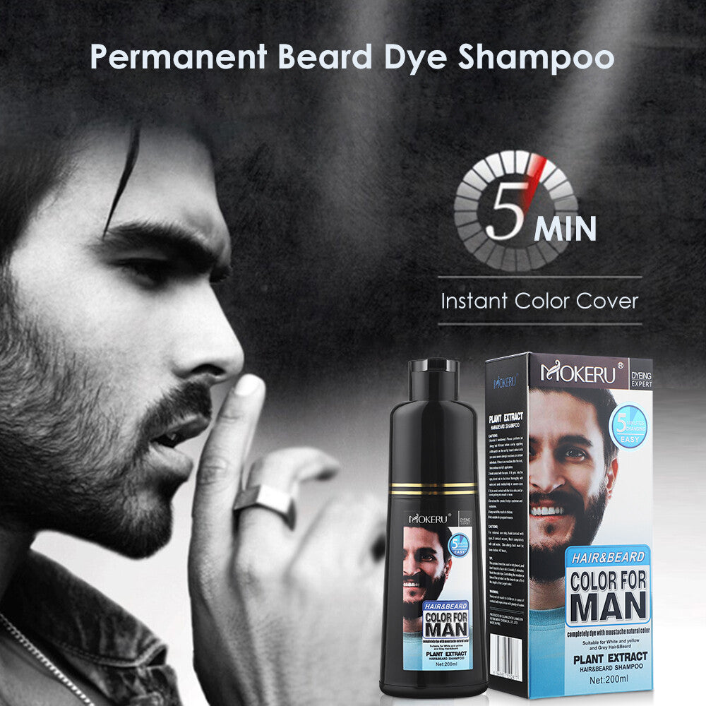 Men's Beard Hair Color Dye Shampoo - Black Darkening, 200ml