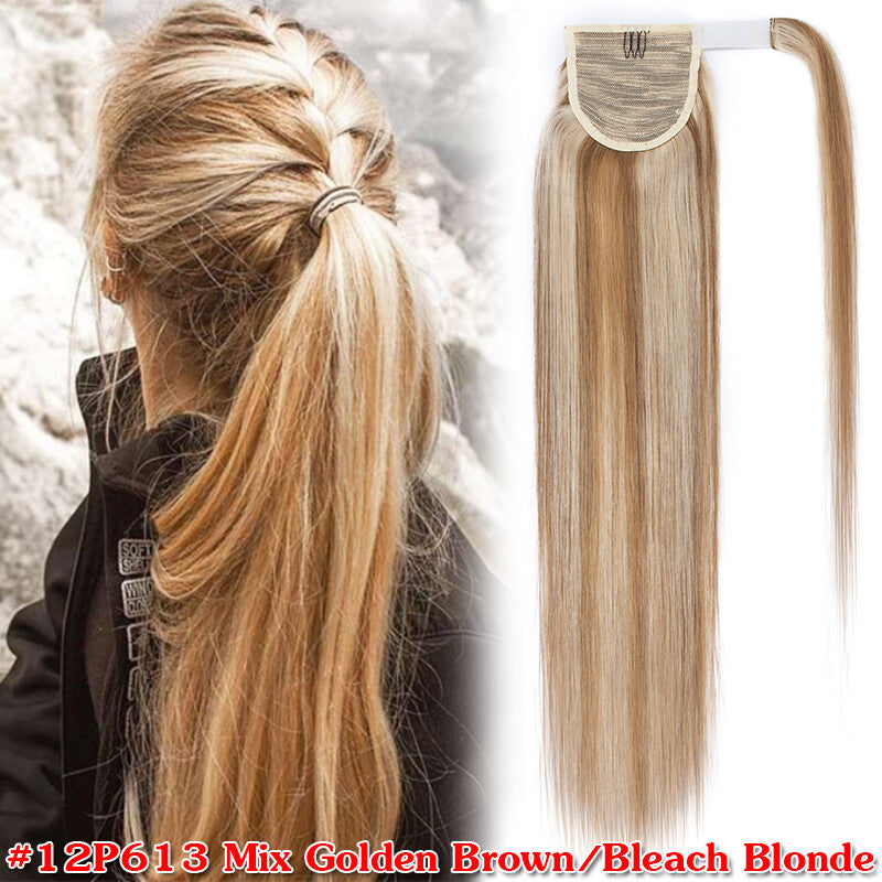 Clip-In Human Hair Ponytail Extensions Wrap Around Thick Hairpiece