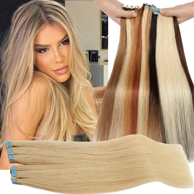 Human Hair Tape-In Extensions - Thick 150g Ombre & Natural Colors, Multiple Lengths