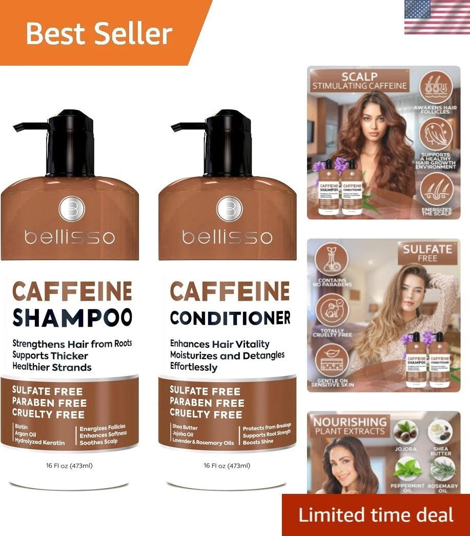 Hydrating Caffeine Shampoo & Conditioner Set - Sulfate-Free Volumizing Hair Care
