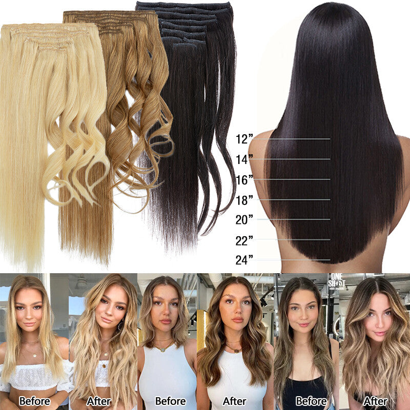 Thick Clip-In Remy Human Hair Extensions - Full Head, Long & Double Weft
