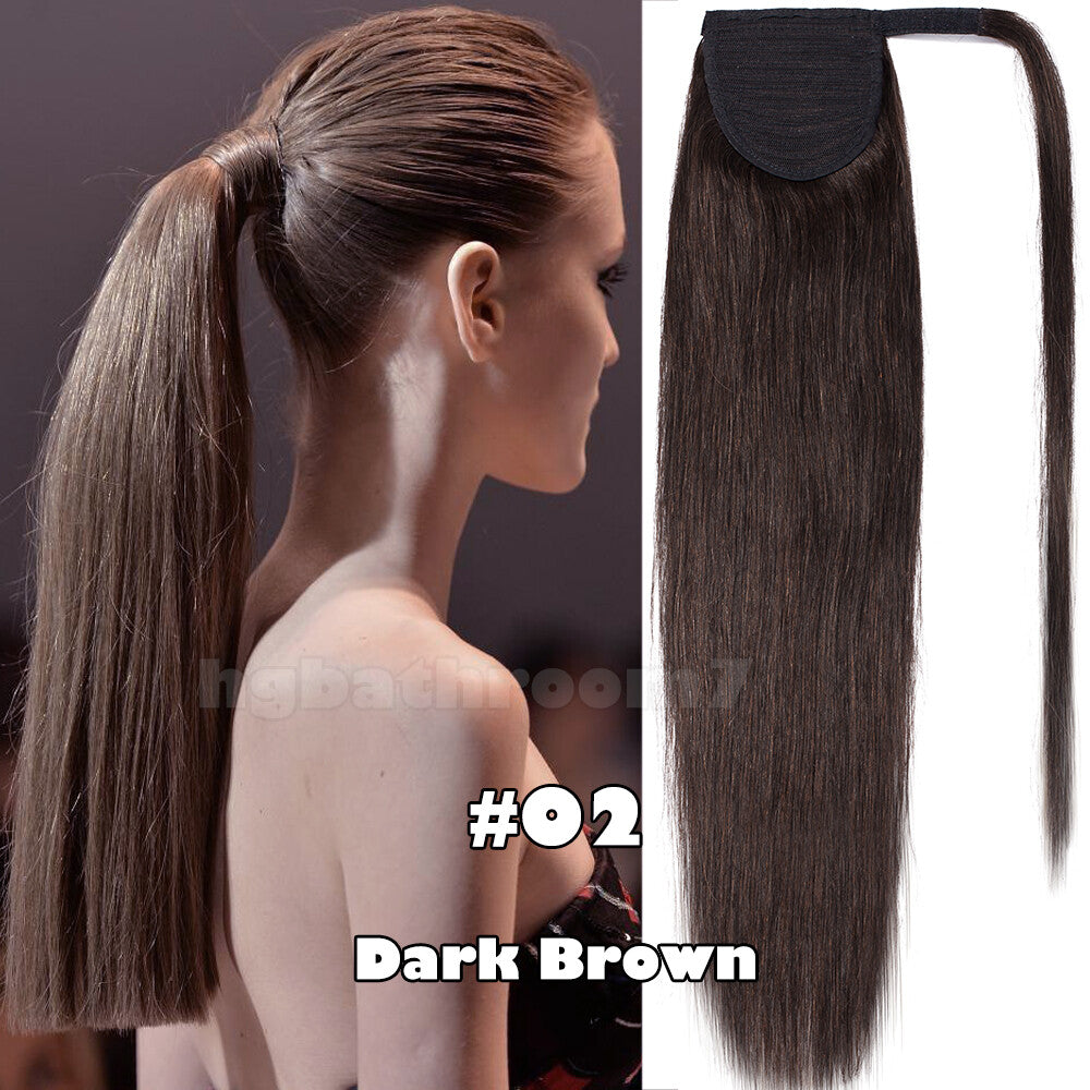 100% Human Hair Ponytail Extensions Clip-In Wrap Around Hairpiece