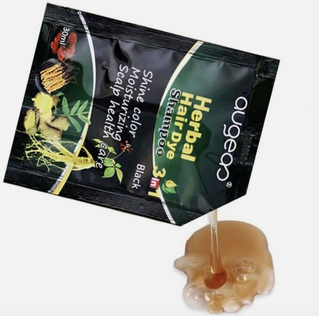 Herbal Hair Dye Shampoo 3-in-1 Dark Brown Shine Hair Color Set - 10 Pcs