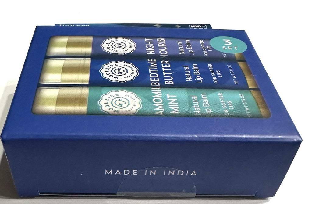 Natural Lip Balm Set of 3 - Moisturizing Lip Care for Night & Day