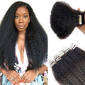 Human Hair Tape-In Extensions Kinky Straight Black for Women - 20 Inch