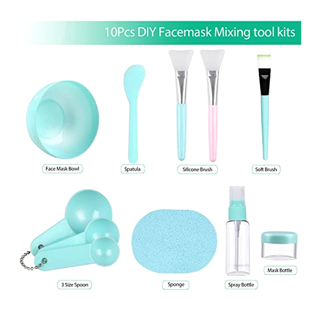 Facial Mask Mixing Bowl Kit with Brushes, Spatula & Sponge - 10 Pieces