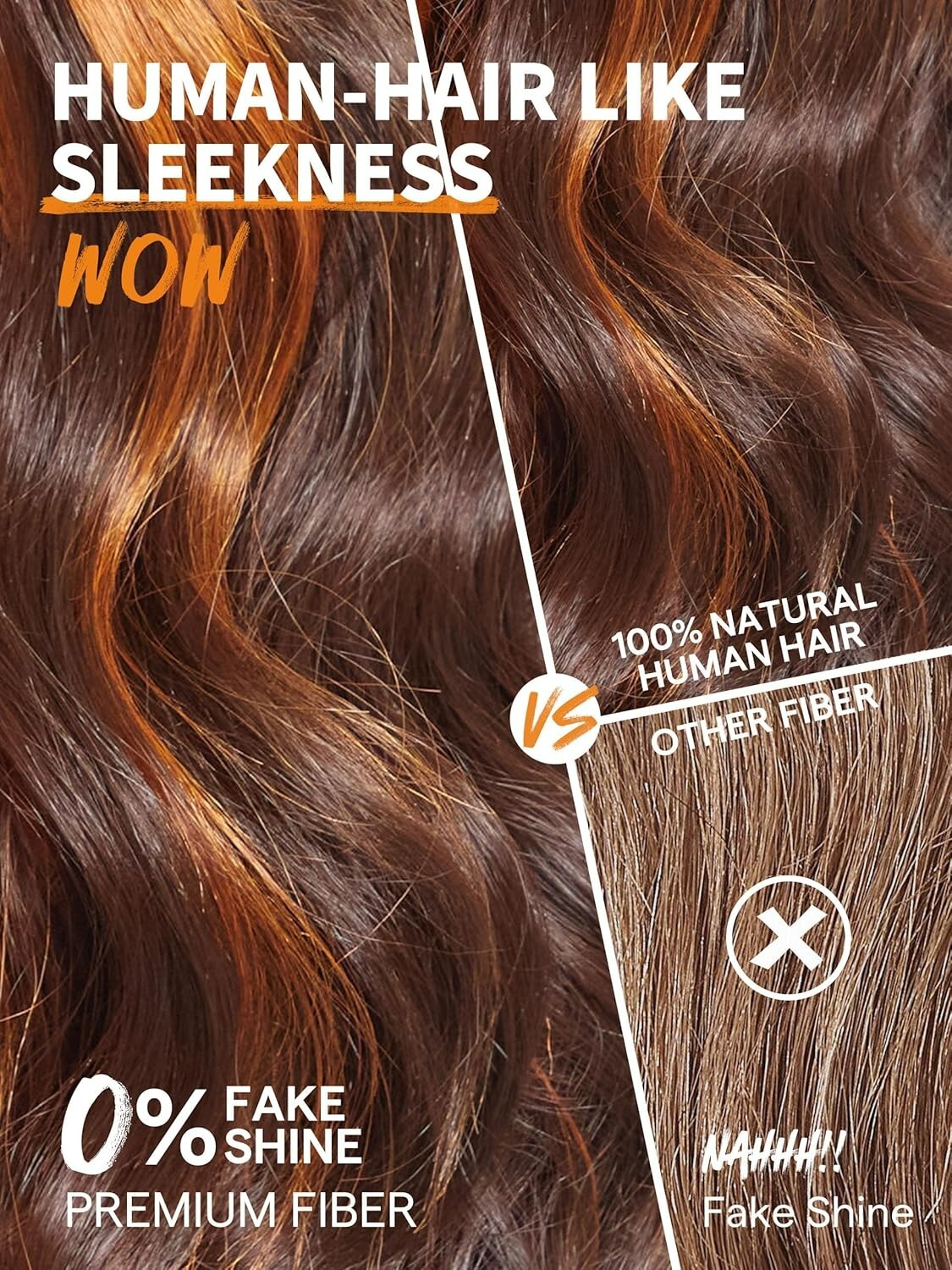Gorgius 24-Inch Glueless Wavy Wig - Premium Fiber Ginger Orange Highlight