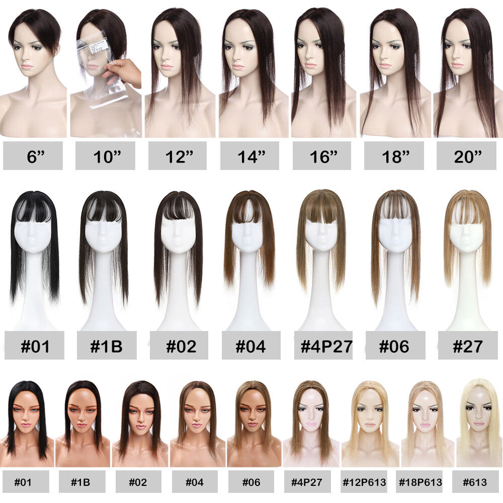 Human Hair Topper Hairpiece with Clip-In Mono Silk Base for Thinning Hair