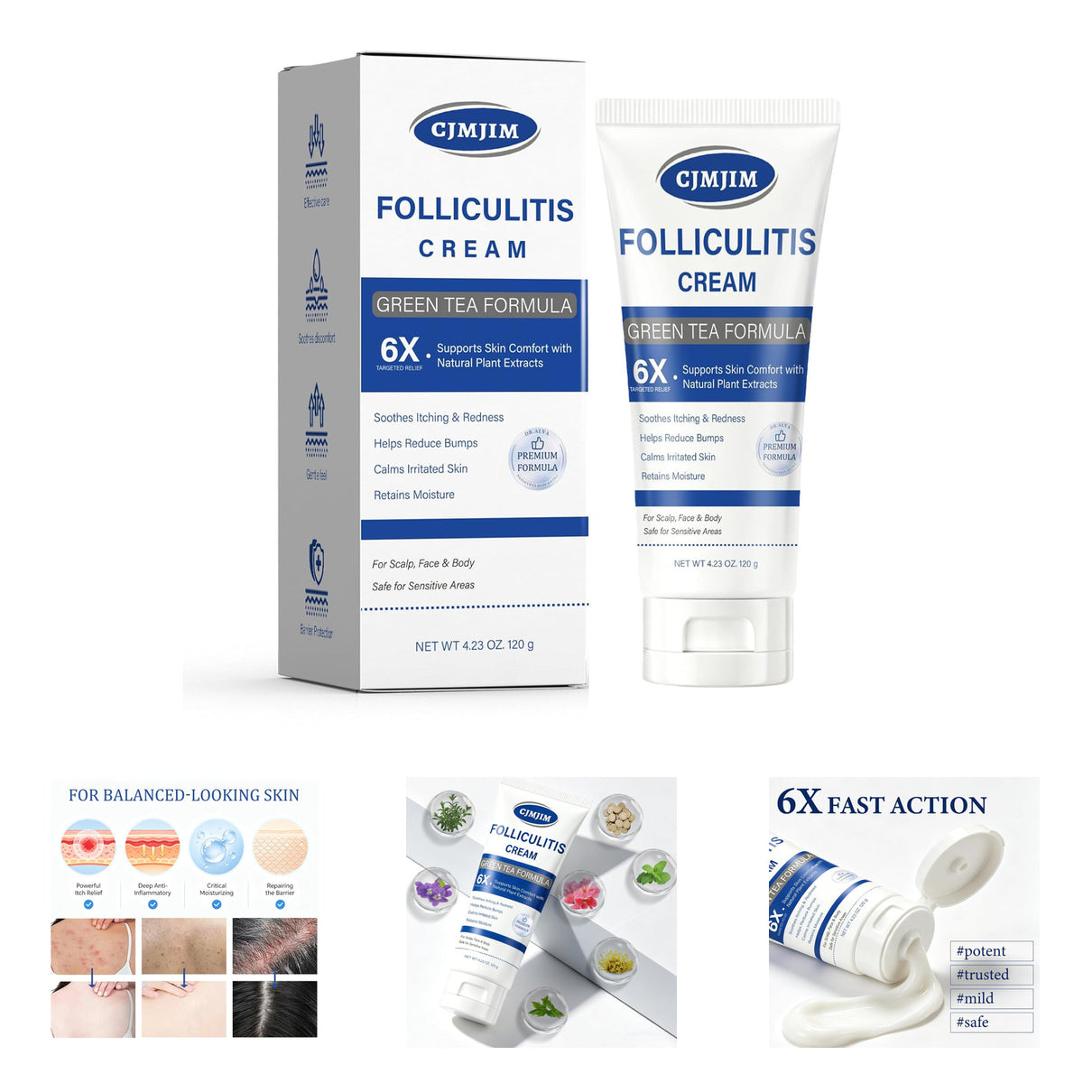 Folliculitis Soothing Cream for Scalp, Face, Body – Non Comedogenic Balm 4.23oz