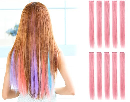 10 Pack 22-Inch Straight Colored Clip-In Hair Extensions - Party Highlight Clips