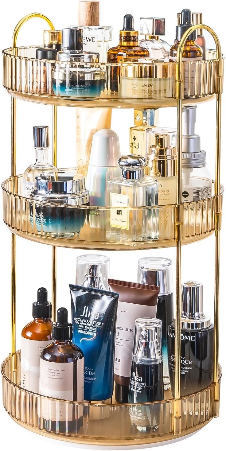 360 Degree Rotating Makeup Organizer 3-Tier Cosmetic Storage Stand