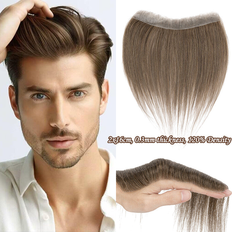 Men's Receding Hairline PU Hairpiece with Human Hair Toupee – Natural Look & Adjustable Fit
