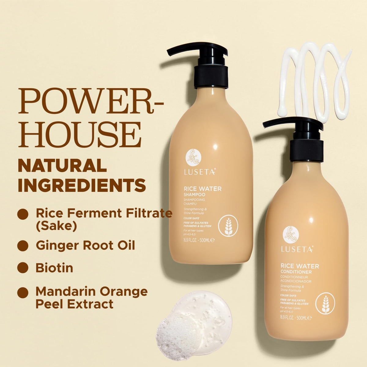 Rice Water Shampoo & Conditioner Set for Damaged Hair - Strengthening & Nourishing