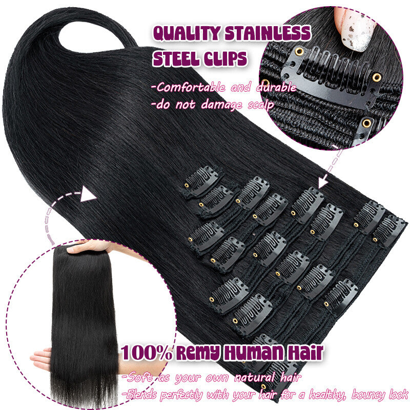Thick Double Weft Clip-In Hair Extensions 100% Human Remy Full Head 170g
