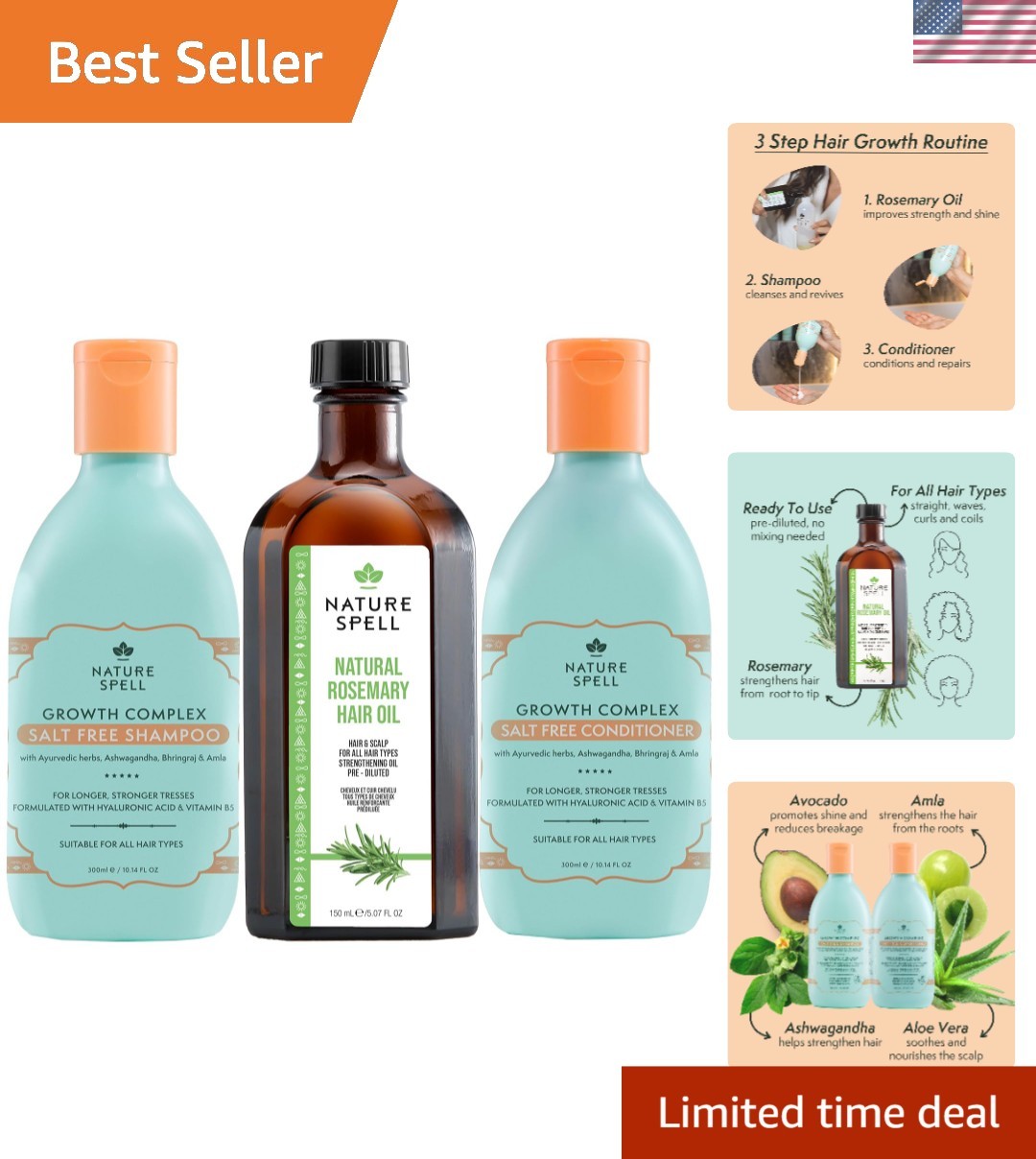Plant-Based Hair Growth Shampoo & Conditioner Duo with Rosemary Oil