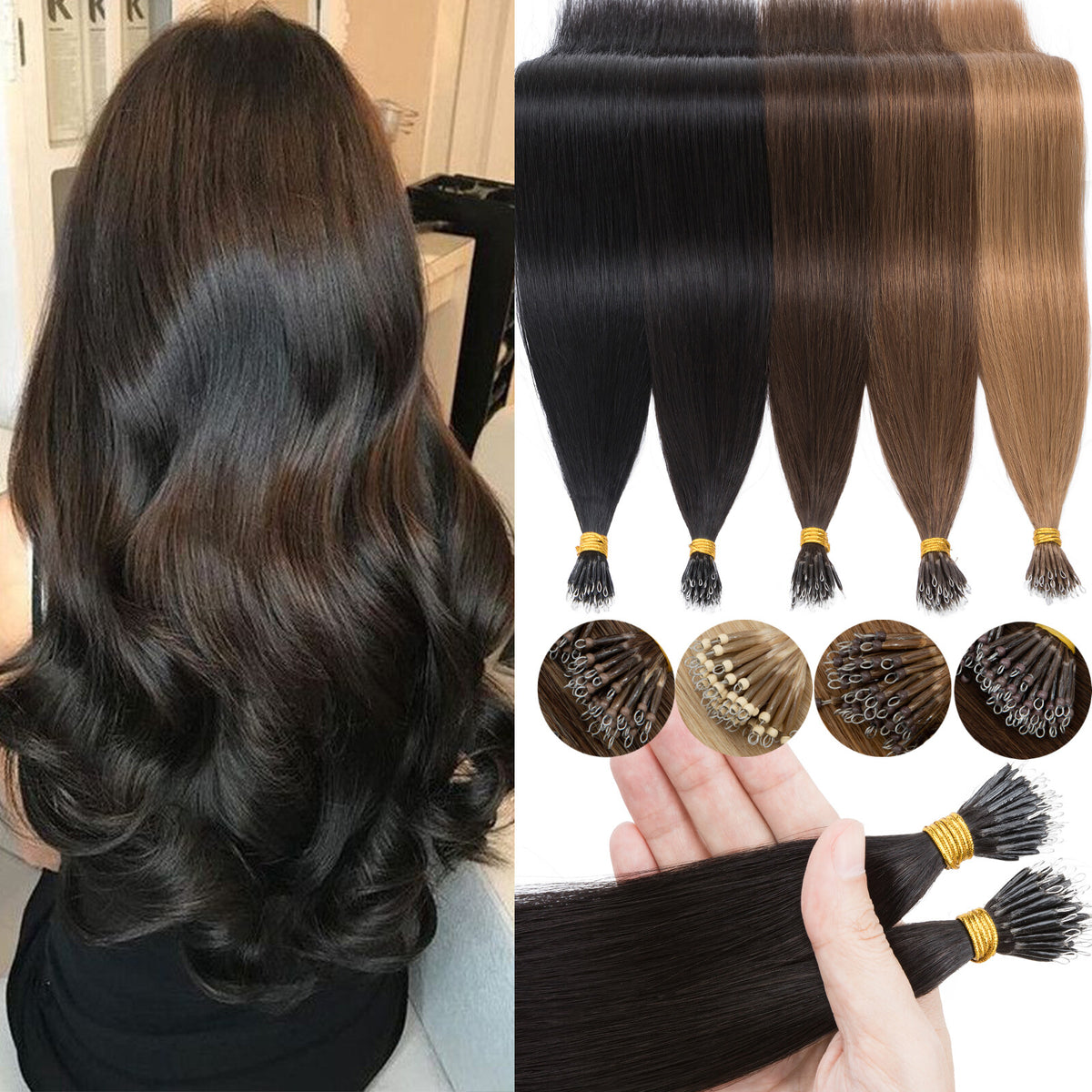 Nano Ring Hair Extensions for Micro Loop Beads - Full Head Blonde Human Hair