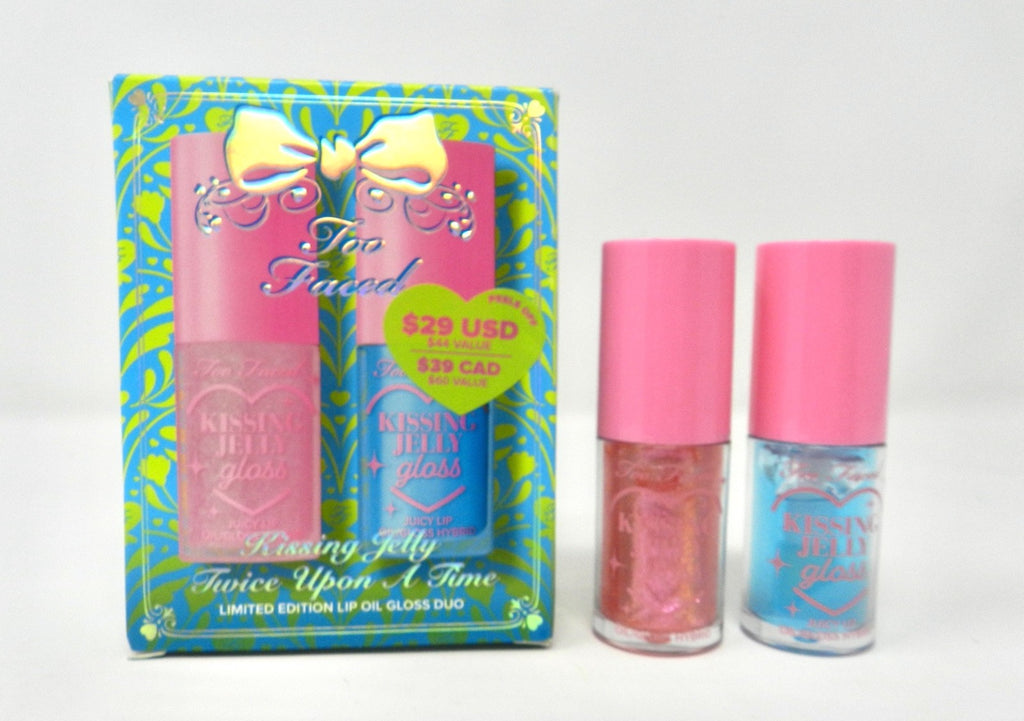 Too Faced Kissing Jelly Lip Oil & Gloss Duo Bubblegum Blue Snow